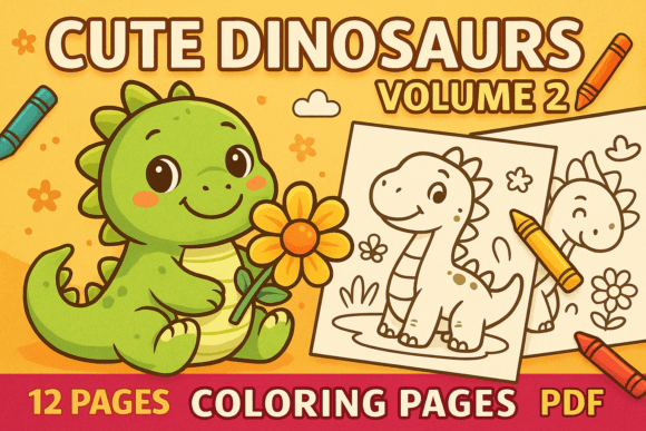 Download Cute Dinosaurs Coloring Pages - Volume 2 - Coloring pages Collection