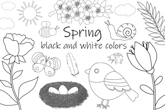 Download Spring Flowers Black and White Coloring - Black and white coloring Collection