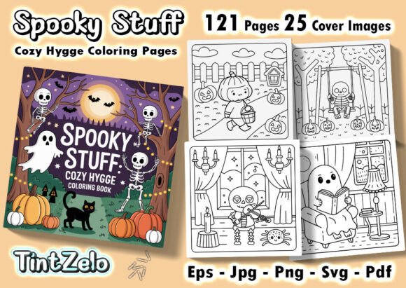 Download Spooky Stuff: Cozy Hygge Coloring Pages - Coloring pages Collection