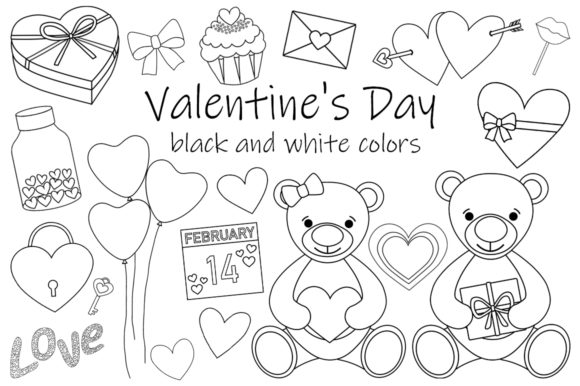 Download Valentine's Day Black and White Coloring - Black and white coloring Collection