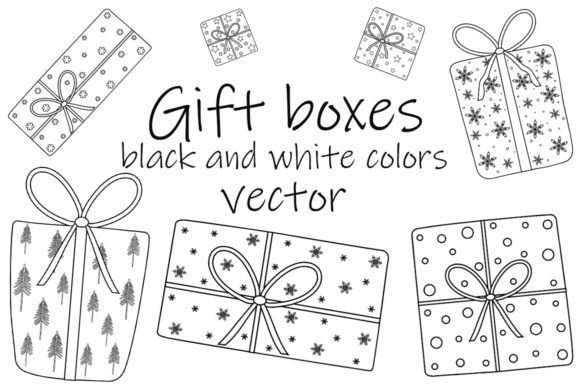 Download Gift Boxes Black and White Coloring - Black and white coloring Collection